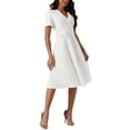 thumbnail image 4 of INSPIRE CHIC Robe Midi d'Été à Manches Courtes Bouffantes et Col en V pour Femmes avec Poches m Blanc, 4 of 6