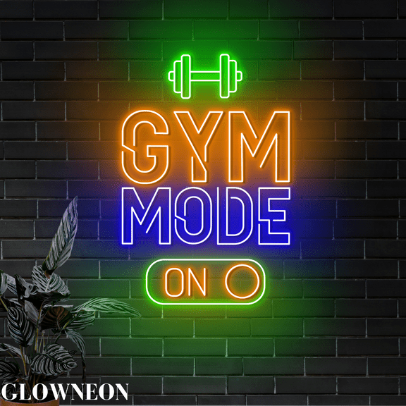 Glowneon Gym Mode Neon Sign, Open Gym And Fitness Club Wall Led Decor