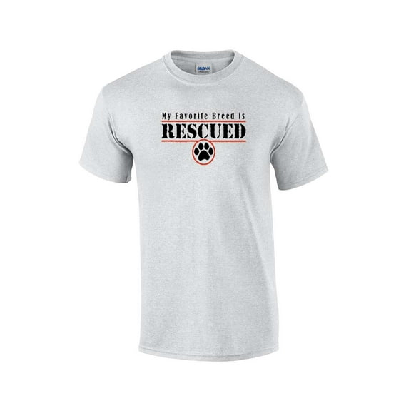 Animal Lover Short Sleeve T-shirt Favorite Breed is Rescued-Lightgrey-Small