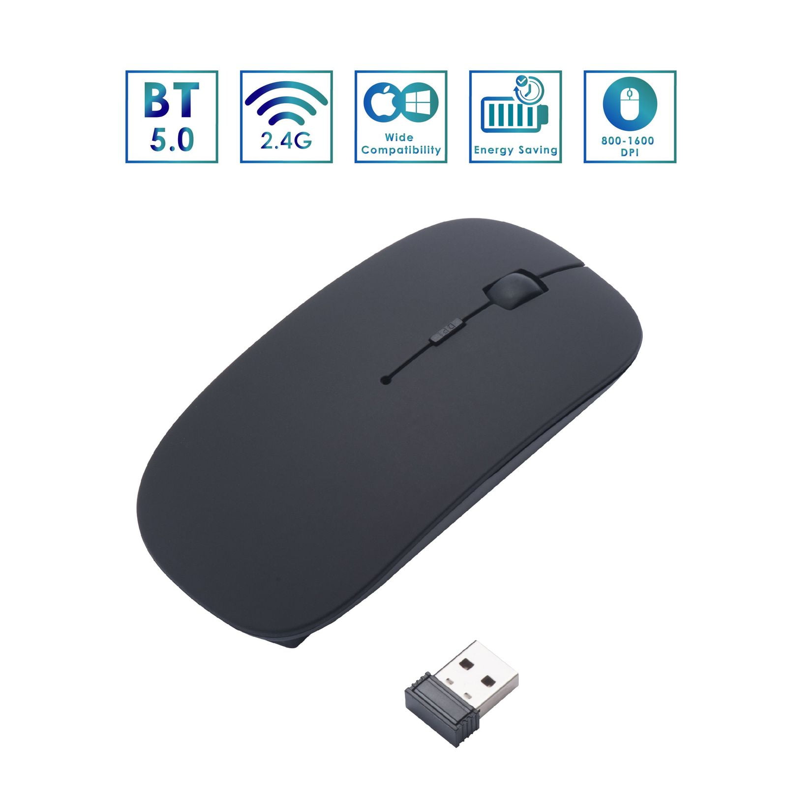 2.4G BT Wireless Mouse with USB Receiver, Portable USB Cordless Mice Small Light Weighted Mouse with Button Compatible Computer Laptop Tablet Mac MacBook Gaming Travel DPI, Black - Walmart.com