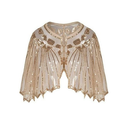 Womens Beaded Embroidered Shawl - Women's 1920s Shawl Beaded Sequin Deco Evening Cape Bolero Flapper Cover up