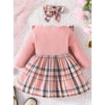 thumbnail image 2 of KelaJuan Baby Girls Dress Christmas Clothes Plaid Patchwork Crew Neck Long Sleeve Dress Fall Fashion Casual Princess Dress with Headband, 2 of 6
