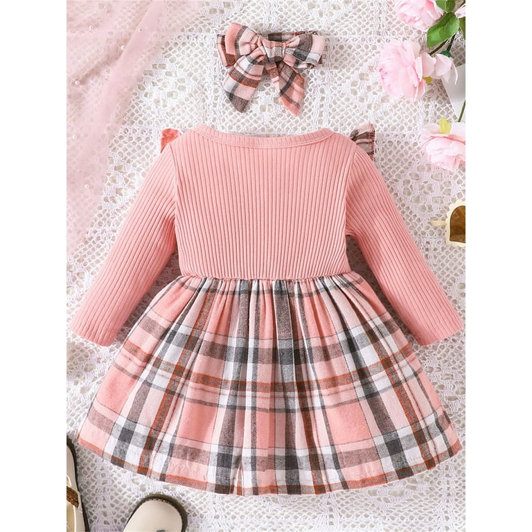 Arvbitana 3M 3T Christmas Baby Girls Dress Plaid Patchwork Crew