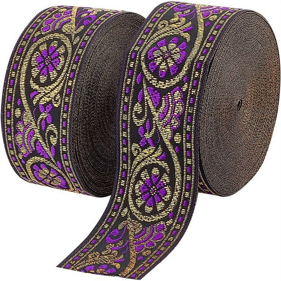 1.3 Inch Jacquard Ribbon 7.6 Yards /7m Vintage Woven Trim Floral Ribbon Fabric Trim Fringe for Sewing Garment Crafting Home Decor Wedding Bag Straps Accessories Embellishment Blue Violet