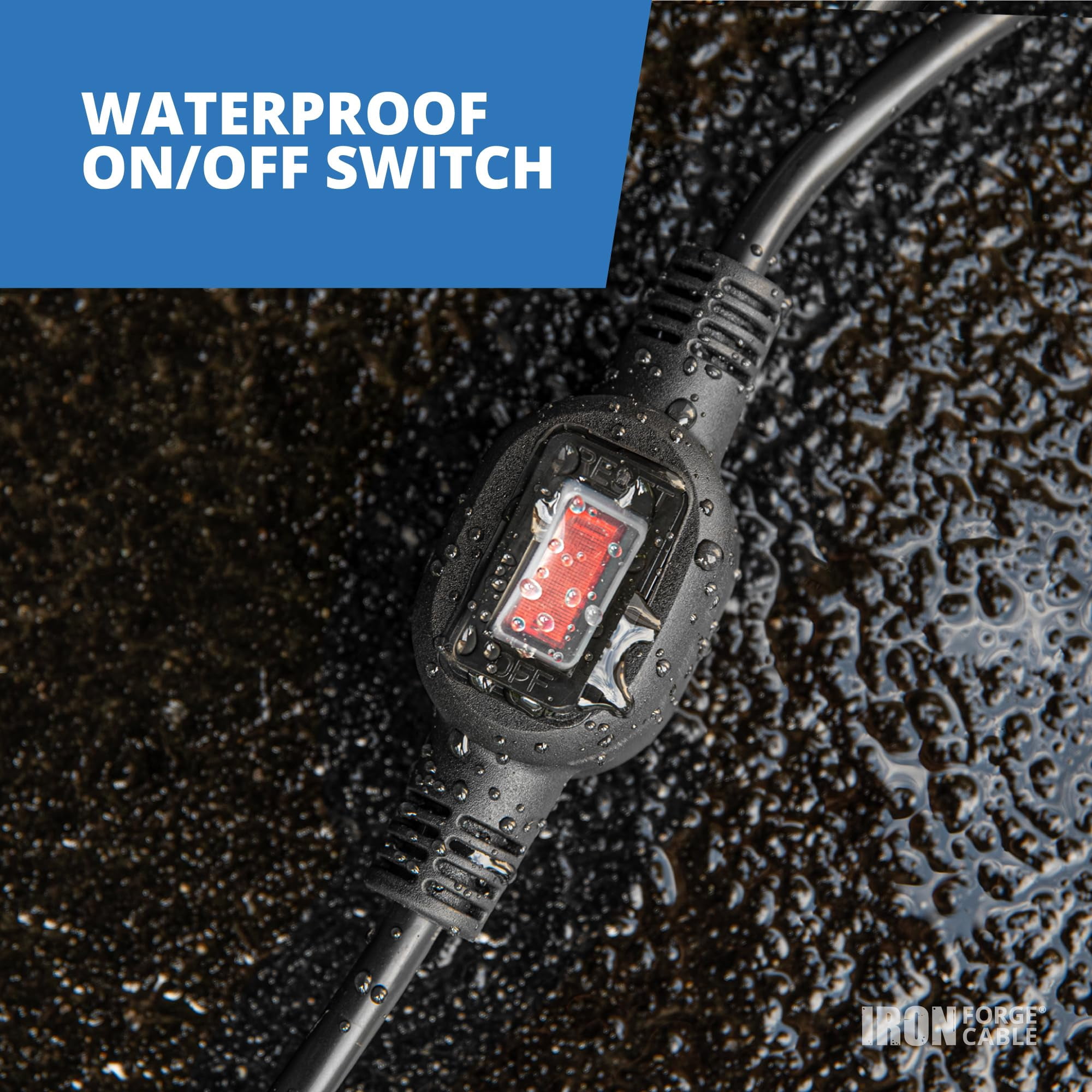 Iron Forge Cable 16 AWG Power Cord Replacement 10 ft with IP65 Waterproof Inline On Off Switch - Black Power Cord 3 Prong, SJTW, NEMA 5-15P, 10 AMP
