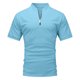 thumbnail image 4 of Blusa de manga corta con cuello alto y cremallera para hombre - Camisa informal de poliéster liso - Oficina/cita/fiesta de verano, 4 of 5