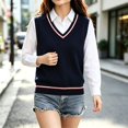 thumbnail image 2 of Fnhpitd Sweater Vest Girls Fall and Winter Waistcoat, School Uniforms Sleeveless Knit Pullover Navy 130, 2 of 7