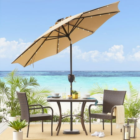 Sun Ray - 9' Round 8Rib Aluminum Bluetooth Solar Lighted Umbrella - Grey