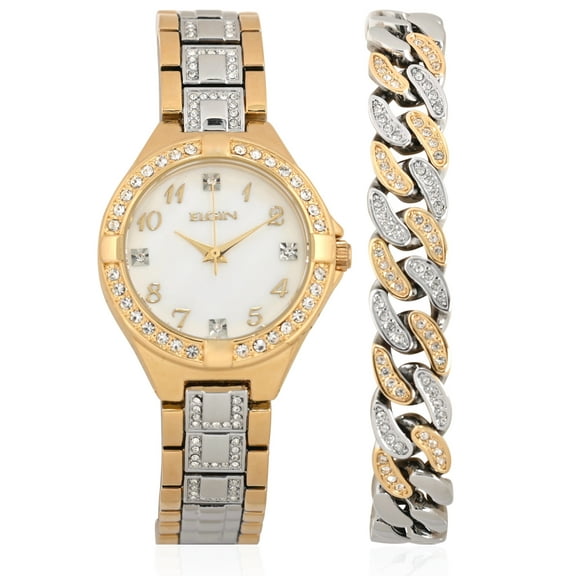 Elgin Adult Female Analog Watch and Bracelet Set, Two-Tone, 2pc (Model EG10023ST)