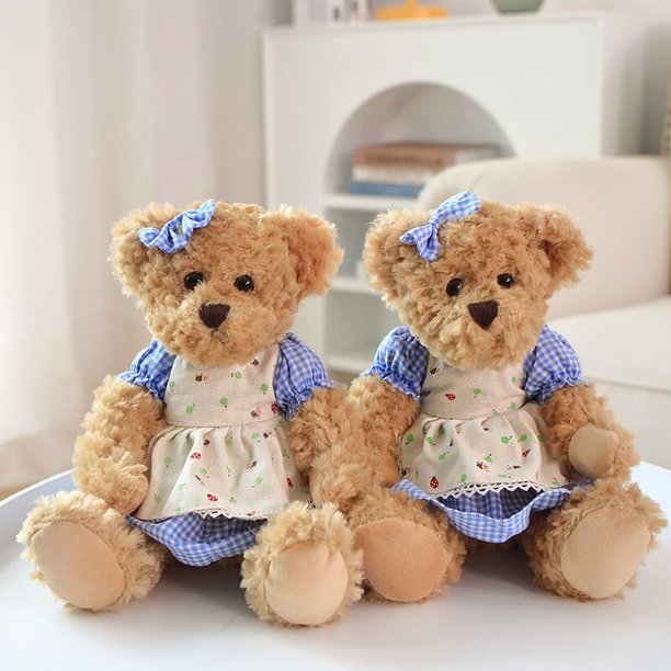 2pcs/lot Kawaii Couple Teddy Bear Peluche Toys Adorable Dress Bear Dolls Stuffed Soft Toy for Girls For Baby Girlfriend Gifts10 Deng Xun unisex