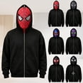 thumbnail image 7 of Unisex Spider Hero Mask Hoodie, Full-Zip Graphic Hooded Sweatshirt Spiderweb Design for Halloween Cosplay Themed Party, 7 of 7