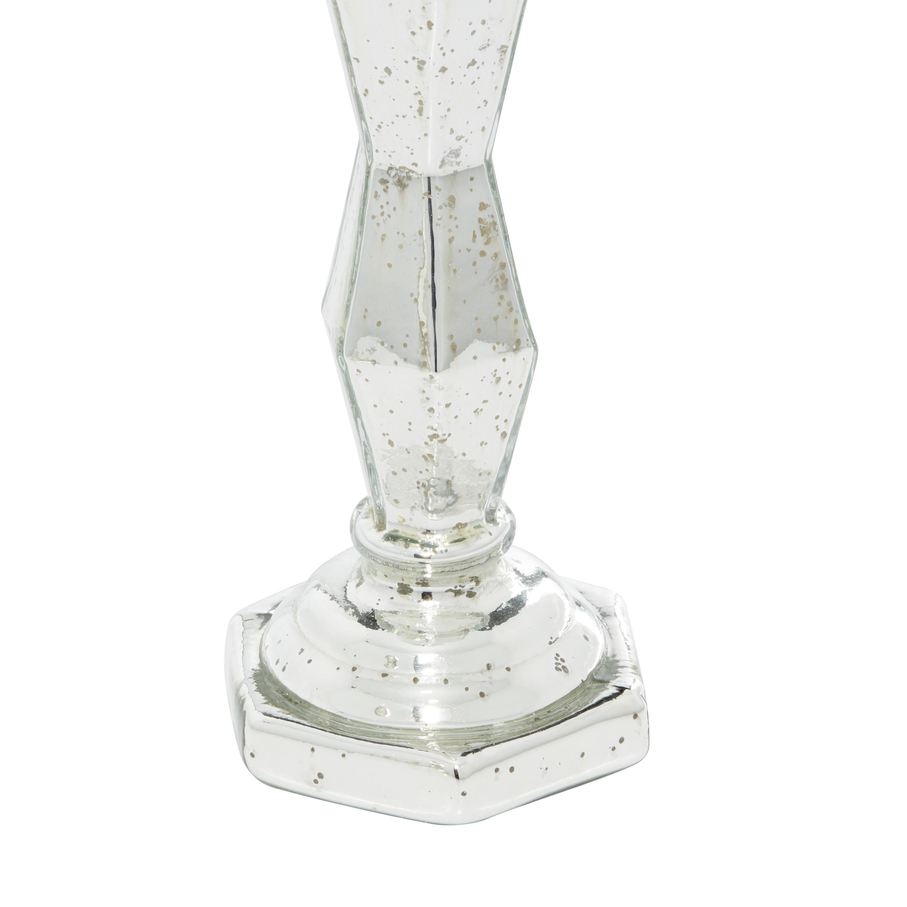 DecMode 2 Candle Silver Glass Candle Holder, Set of 2