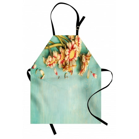 

Shabby Chic Apron Bunch of Gerbera Flowers on a Turquoise Wooden Board Seasonal Nature Border Unisex Kitchen Bib Apron with Adjustable Neck for Cooking Baking Gardening Multicolor by Ambesonne