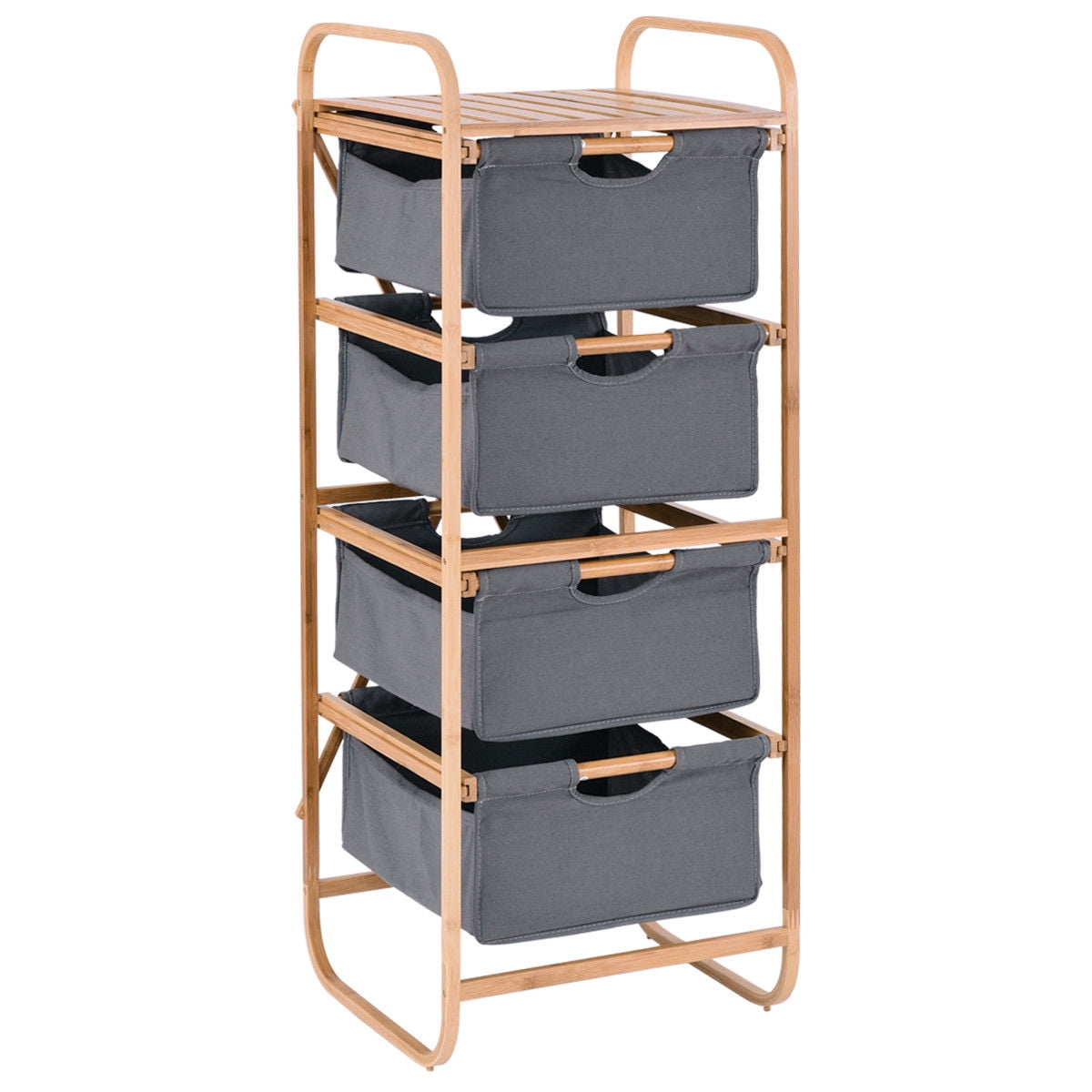 Costway 4 Sliding Drawer Bamboo Dresser Storage Unit Organizer
