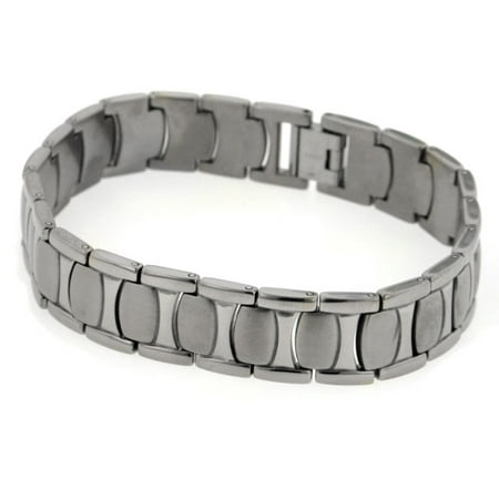 Brushed Mens Link Bracelet - Mens Wide Brushed Combination Finish Titanium Snake Skin 8.5