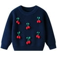 thumbnail image 7 of Kids Crewneck Sweaters Boys Girls Baby Cherry Knit Sweater Cute Kawaii Pullover Fall Winter Clothes Dark Blue, 7 Y, 7 of 7