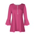 thumbnail image 3 of 3/4 Length Sleeve Womens Tops Dressy Casual Shirts Ruffle Bell Sleeve Front Pleated Fasion Trendy Summer Blouses, 3 of 5