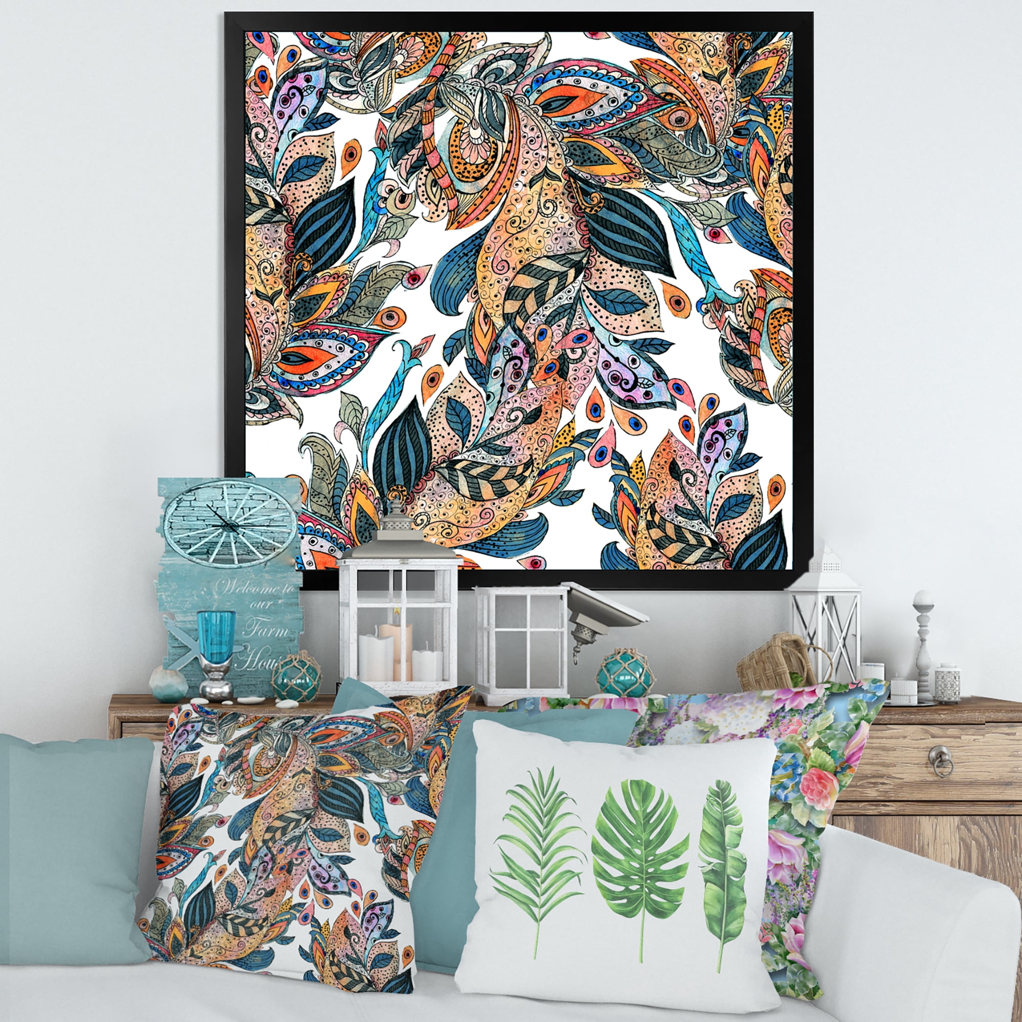 Designart 'Floral Seamless Abstract Texture Pattern' Traditional Framed Art Print