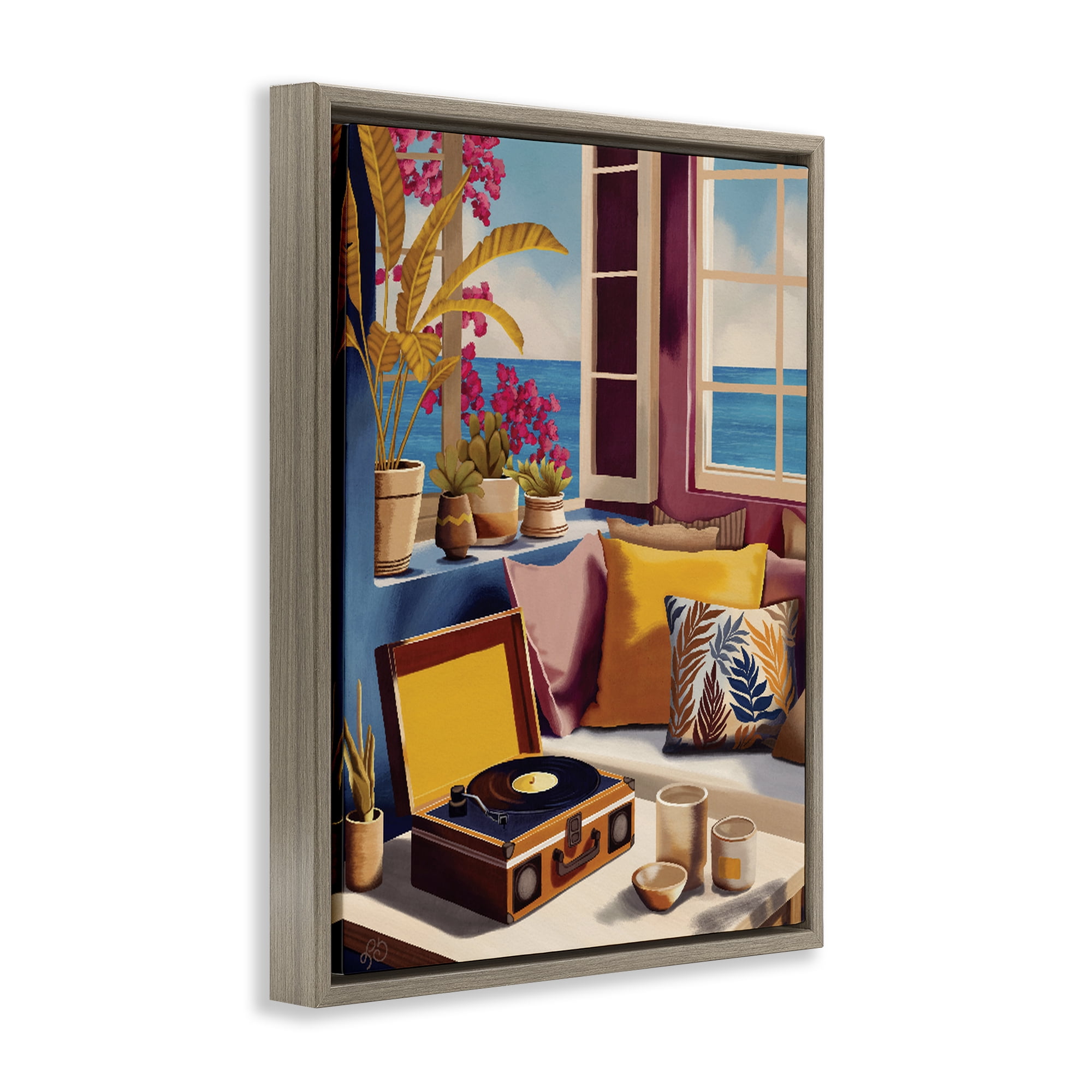 Stupell Industries Boho Vacation By The Sea Brown Framed Floater Canvas Wall Art, design by Lisa R Dumm