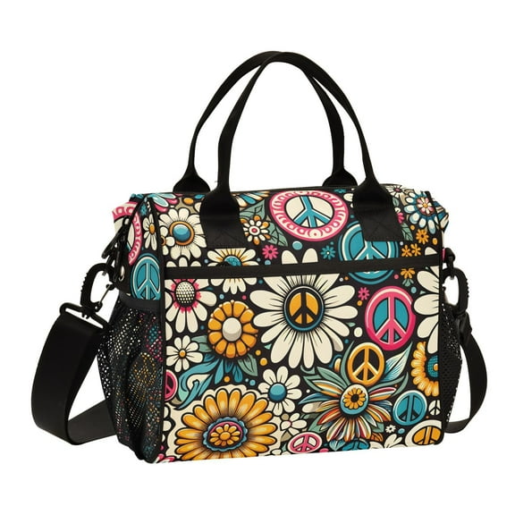 Daisy Flower Peace Symbol Cooler Bag Lunch Bag Soft Cooler Cooling Tote Insulated Lunch Box for Adult Men Women