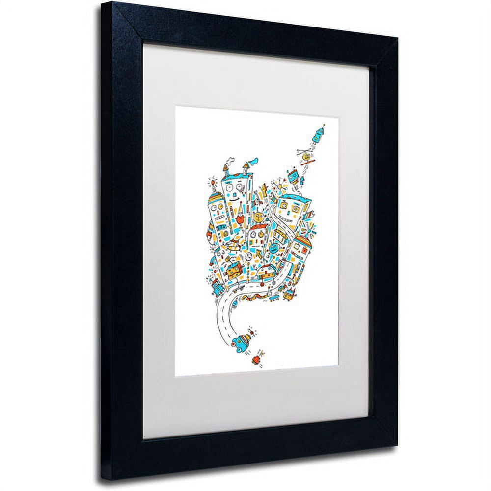 Trademark Fine Art "Robot City" Canvas Art by Carla Martell, White Matte, Black Frame