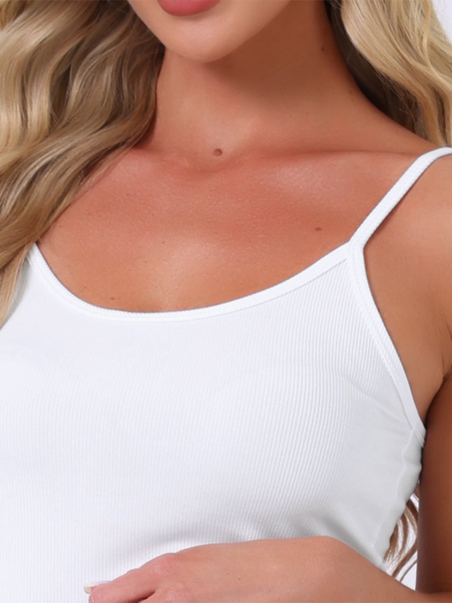 DARING DIVA Women's Pajama Set Ribbed Cami Sleeveless Squared Neck Tank Top S White