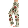 thumbnail image 2 of WTOBBY Women's Festive Christmas Print Pajama Bottoms, Soft and Comfortable Fleece-Lined Sleep Pants with Snowflake and Tree Designs, Casual Home Wear for Winter,Beige L, 2 of 5