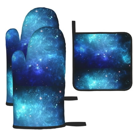 

Galaxy Nebula Space Oven Gloves Pot Clamp Set Non slip and Heat Resistant Kitchen Gloves Microwave Oven Barbecue Three Piece Set