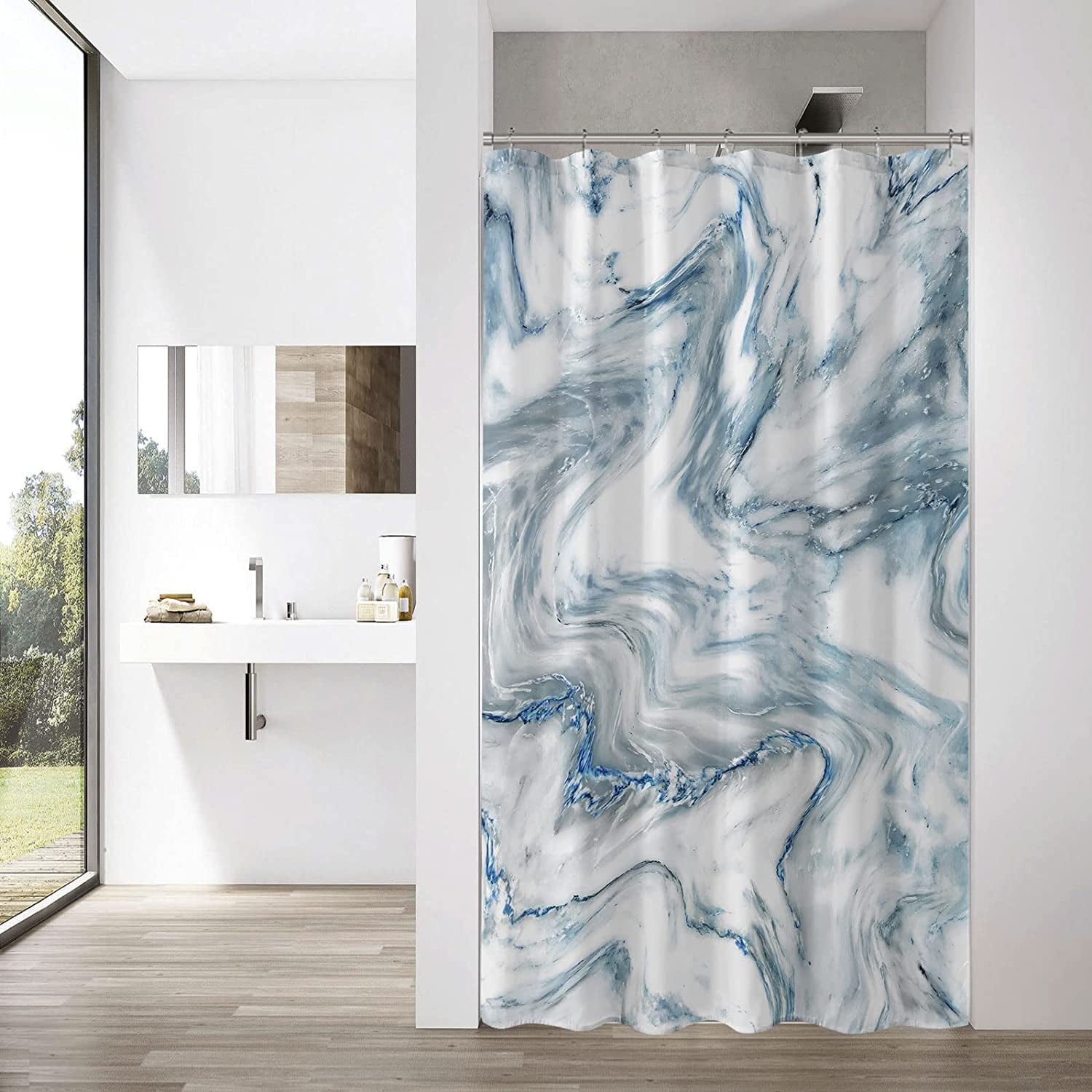 aoselan Small Stall Shower Curtain 36 x 72, Blue Marble Half Size