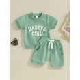 thumbnail image 3 of Musuos Baby Girl 2Pcs Spring Outfits 6 12 18 24M 3T Fuzzy Letter Embroidery Short Sleeve Tops + Shorts Set Toddler Clothes, 3 of 10