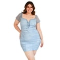thumbnail image 2 of Vestido de mesh fruncido Roman Fashion, Tallas Extras, 13228 (Azul cielo) azul cielo 40 Roman Fashion V-HM-13228-AZUL, 2 of 6