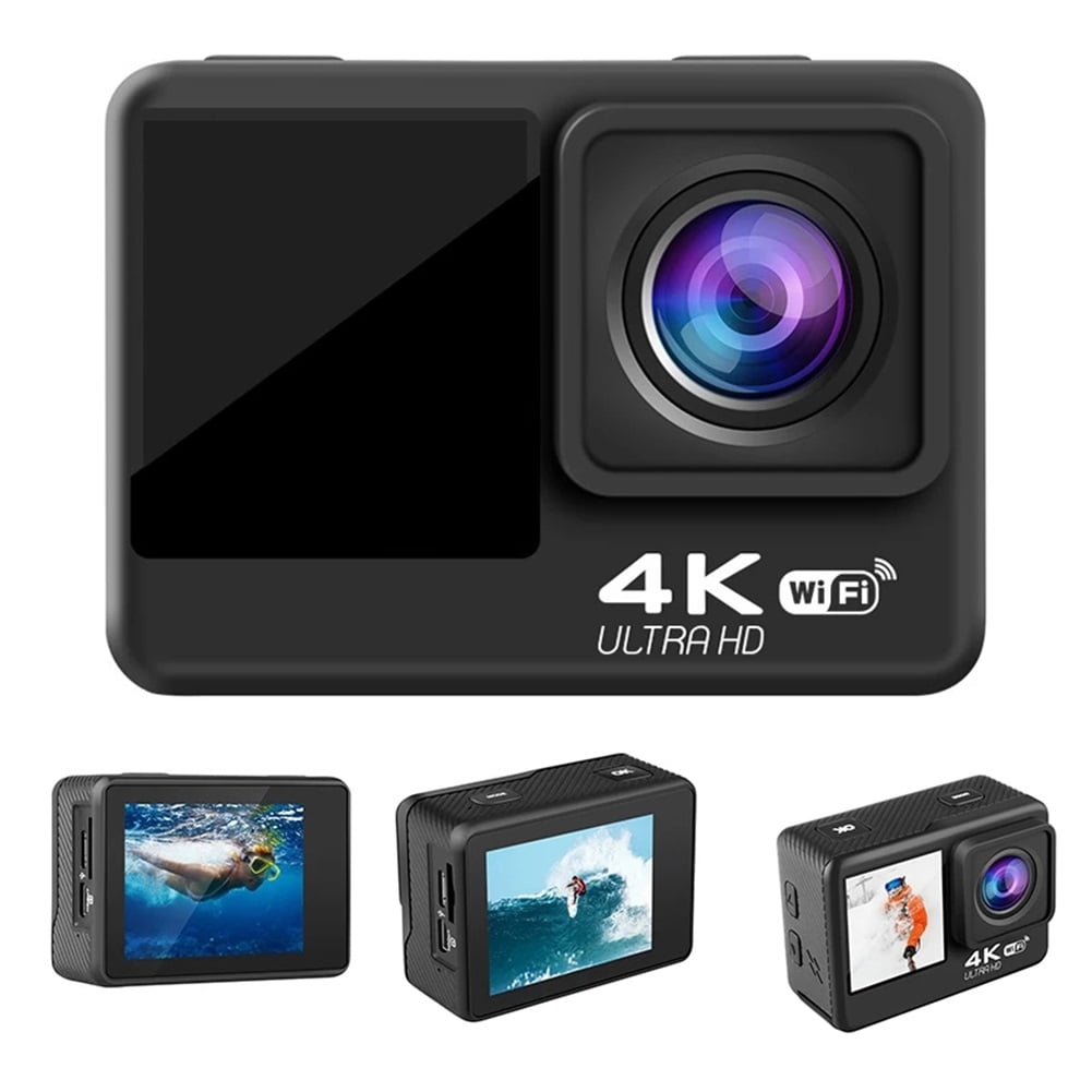 Professional EIS Action Camera 4K, 60fps 24MP WiFi 2.0'', Dual Touch LCD Screen Waterproof Camera, 4X Zoom Video Recorder Sport Cameras ,Easy to Use