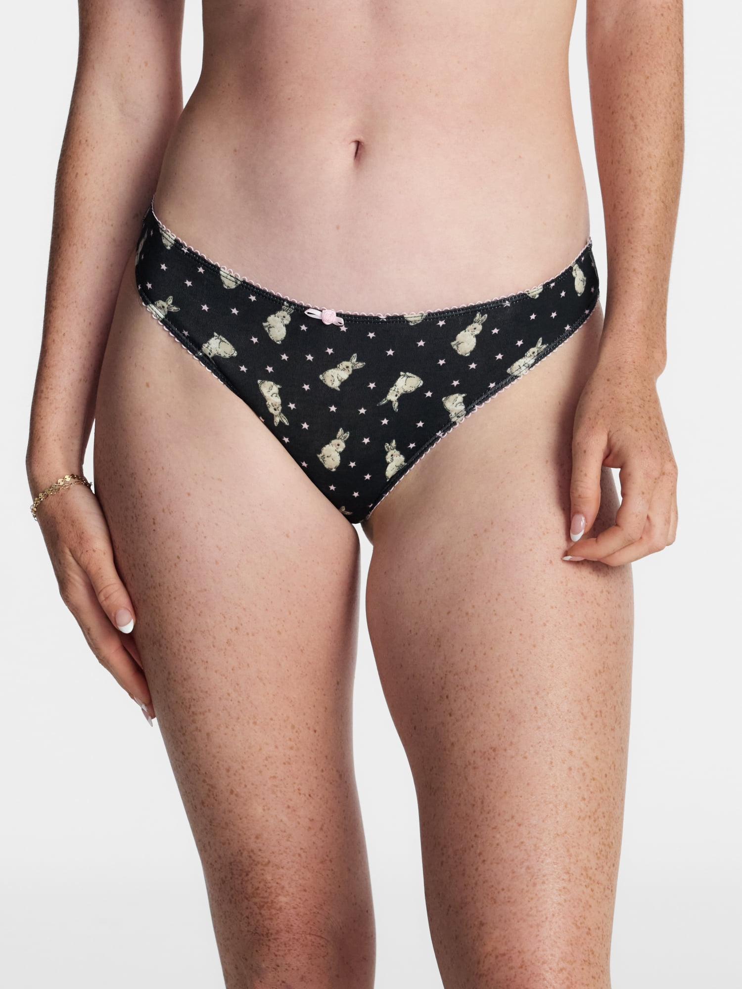 No Boundaries Cotton and Pointelle Thong Panties, 3-Pack, Women's XS-XXXL