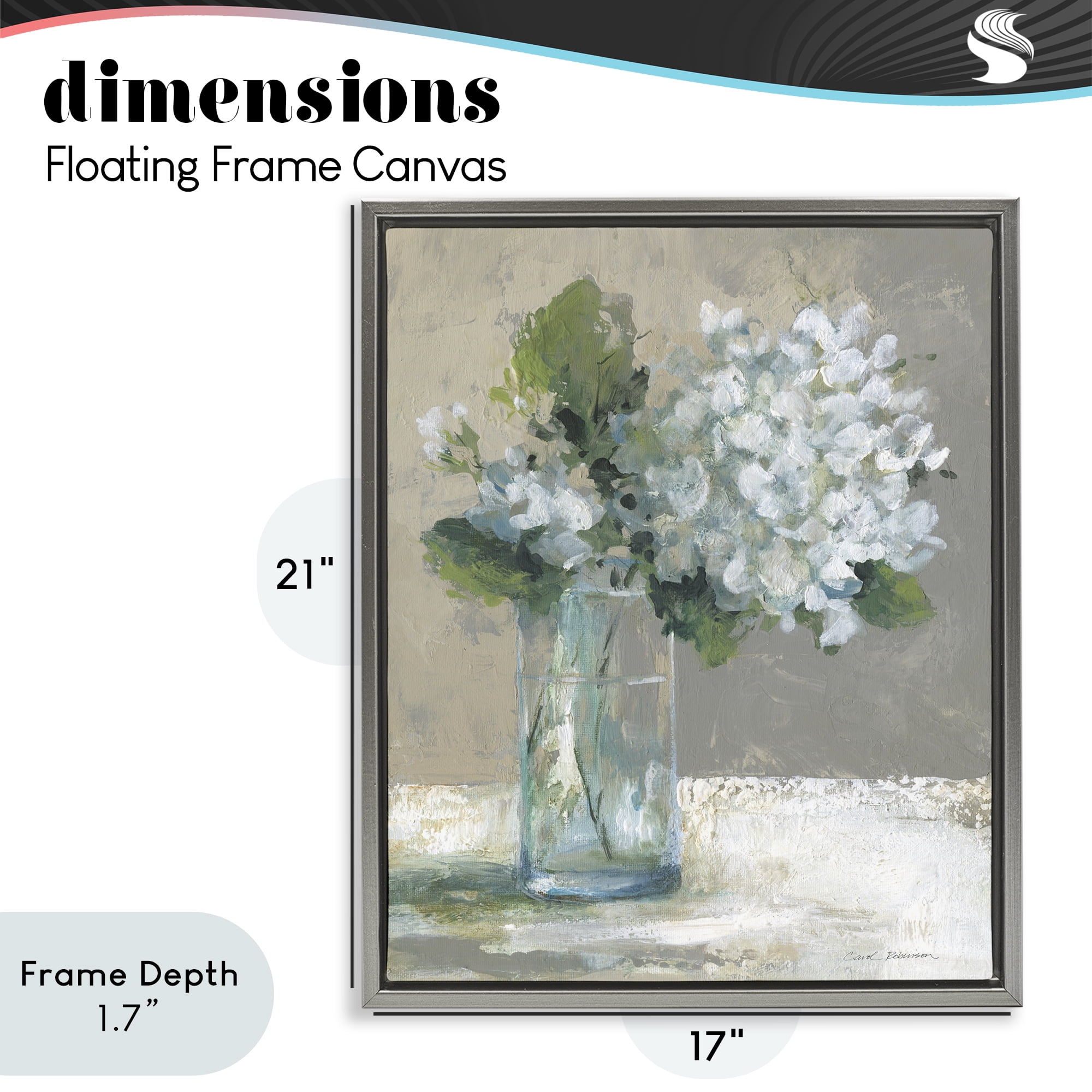 Stupell Industries Serene White Hydrangeas in Glass Gray Framed Floater Canvas Wall Art, design by Carol Robinson