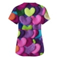 thumbnail image 4 of Womens Valentine Day Scrubs Love Heart Print Short Sleeve Nursing Workwear V Neck Plus Size Cute Nurse Uniform with Pockets Purple Pink M, 4 of 5