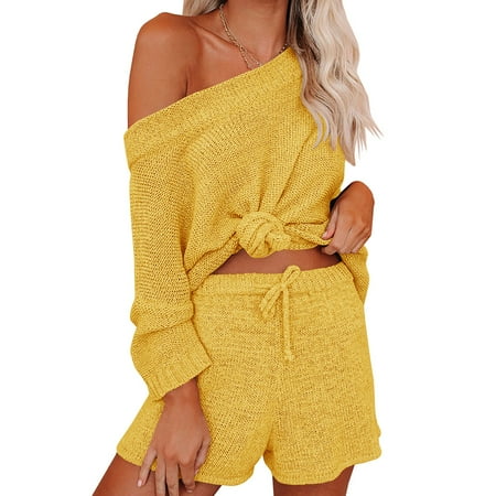 

Women s casual knitted pajamas suit