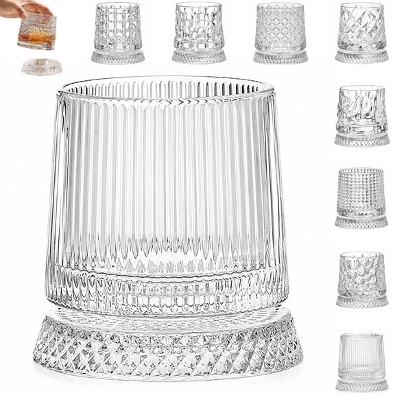 Spinning Whiskey Glasses, 360° Rotating Crystal Glass for Whiskey Aeration and Cocktail Enjoyment, Barware Gift for Husband