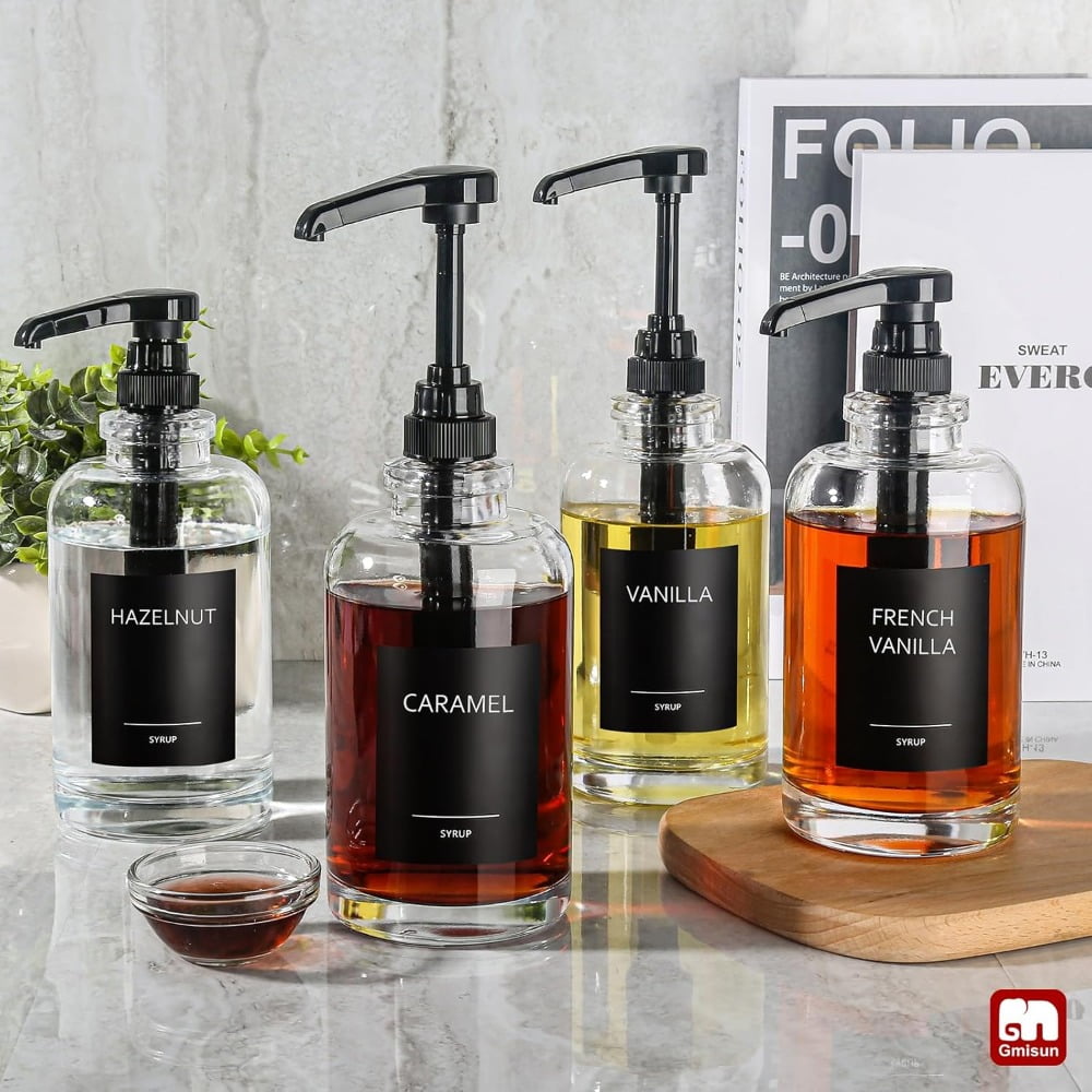 Senya Coffee Syrup Dispense, Glass Coffee Syrup Pump Dispenser with 1/4oz Large Capacity Pump