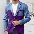 thumbnail image 6 of PBFRDSJ Men's Color Block Denim Patchwork Blazer Casual Sport Golf Coat Notched Lapel Two Button Slim Fit Blazer Jacket, 6 of 7