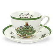 Spode Christmas Tree Teacups & Saucers, Set of 4