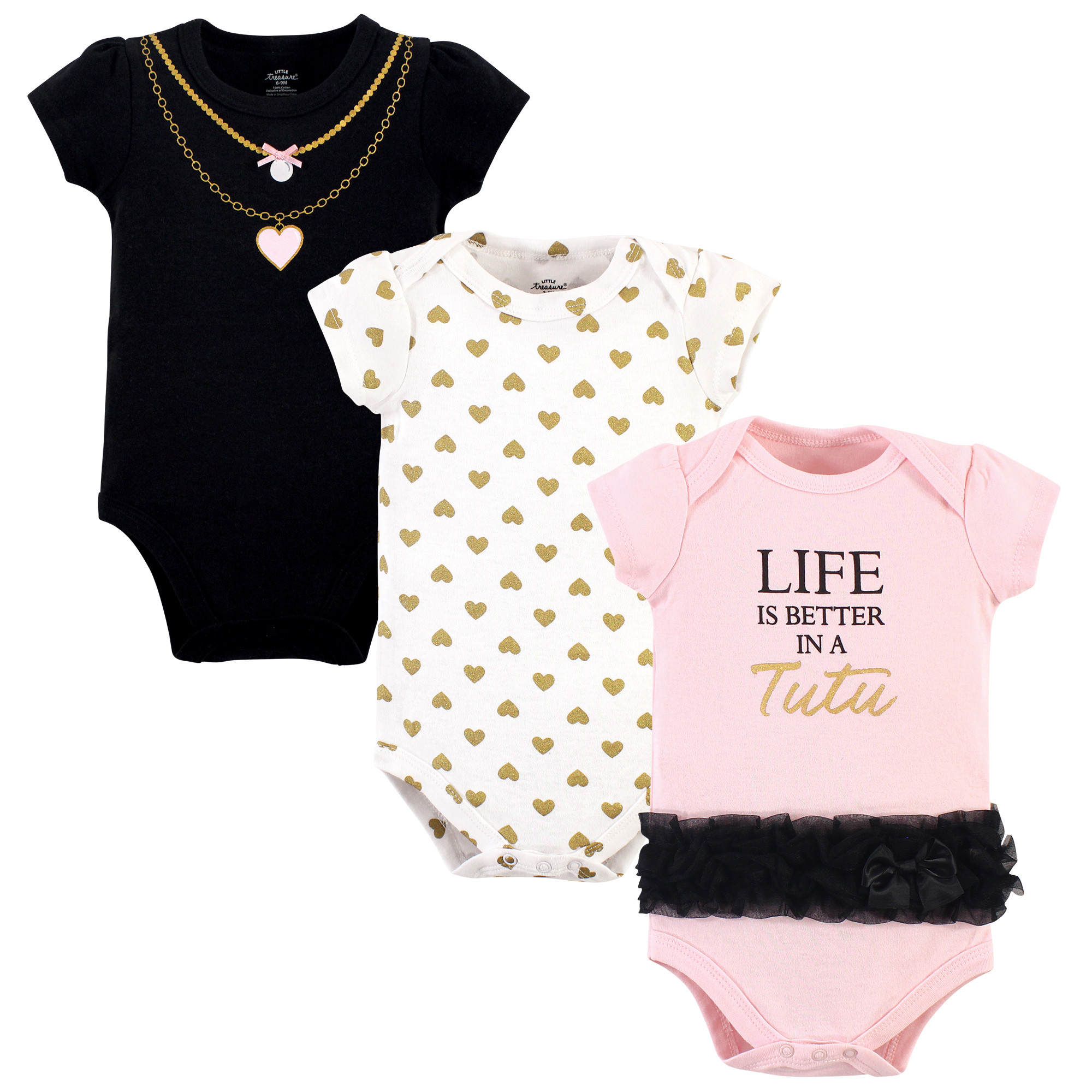 Little Treasures Little Treasure Baby Girl Cotton Bodysuits, 3Pack