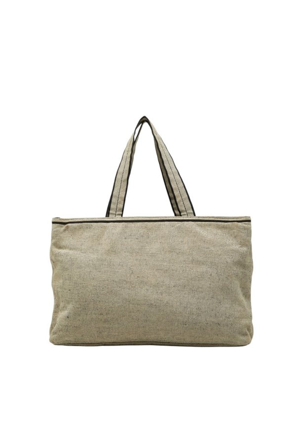 Pre-Owned Prada Triangle Logo Plate Tote Bag, White & Black Canvas, Women's PRADA