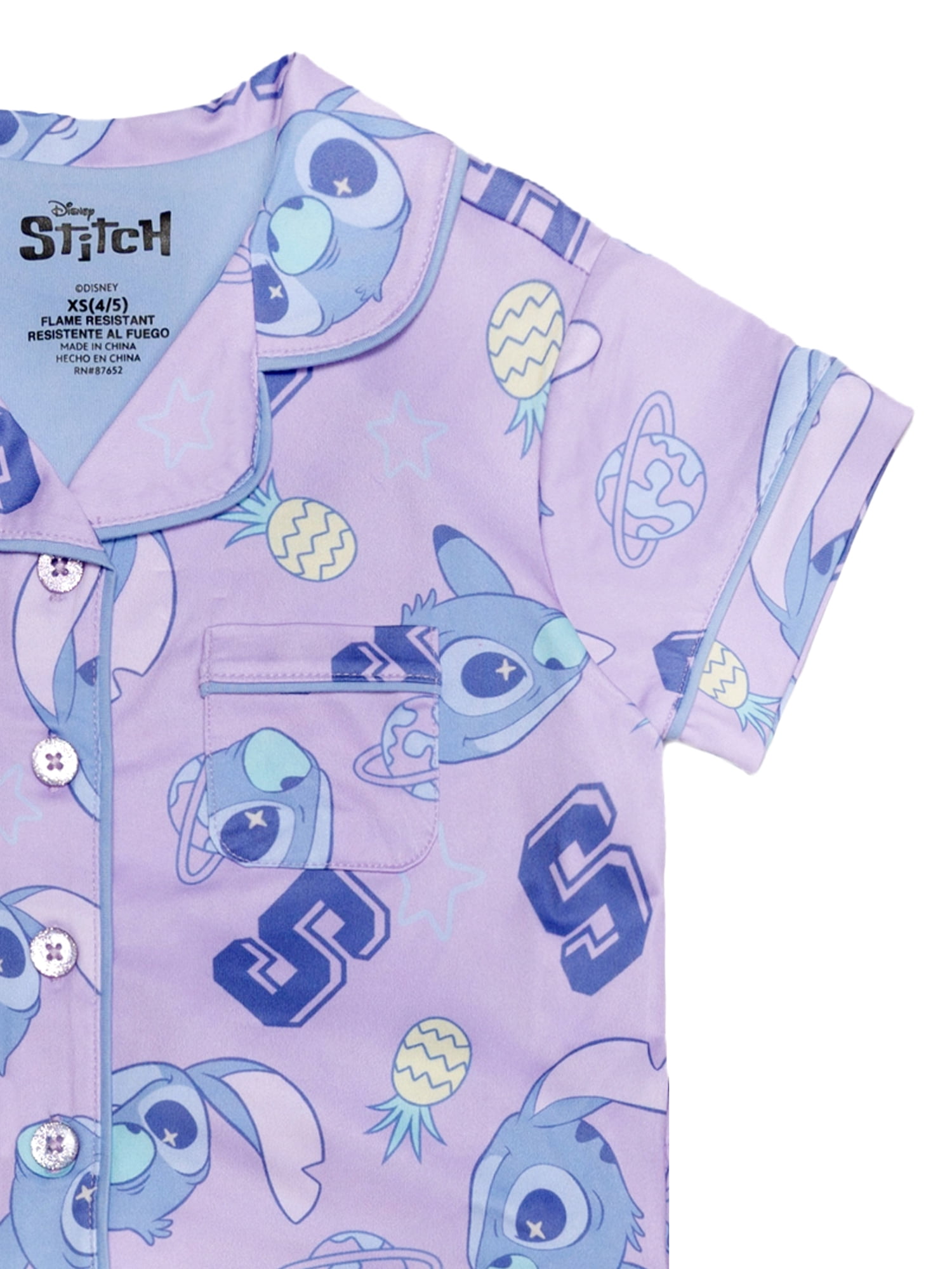 Lilo & Stitch Girls Button Front Top and Pants Pajama Set, 2-Piece, Sizes 4-12