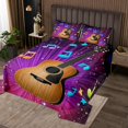thumbnail image 2 of Guitar Coverlet Set Glitter Music Notes King Quilt Set,Musical Instrument Bedspread Set For Kids Boys Girls Teens Room Decor Purple Gradient, 2 of 4