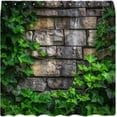 thumbnail image 2 of Stone Brick Wall Shower Curtain Lush Vines Green Leafy Ivy Plants Cover Wall Vintage Garden Landscape Rustic Wall Scenery Marble Rocks Nature Plant Fabric Bath Curtain with Hook, 2 of 4