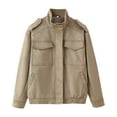 thumbnail image 2 of Atogsazn Womens Leather Jacket Casual Zip Up Long Sleeve Bomber Coat Loose Fit Tops Spring Fall Clothing with Pocket 03-Khaki S Fashion, 2 of 5