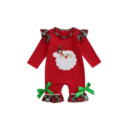 

TheFound Newborn Baby Girls Christmas Outfits Ruffle Long Sleeve Romper Santa Claus Bodysuit Flared Jumpsuit Clothes