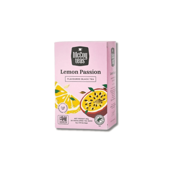 McCoy Teas Lemon Passion Flavored Black Tea Individually Wrapped Double Chamber Tea Bags, 20 Count, Premium Tea from Sri Lanka