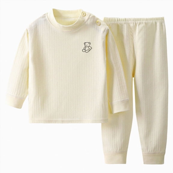 CAUYDY 12M 18M 24M 1T 2T Toddler Girl Pjs Newborn Sleepwear Fall Winter Long Sleeved Top and Elastic Waist Pants 2 Piece Comfy Set Baby Clothes for Girls Sizes 18-24 Months,Yellow