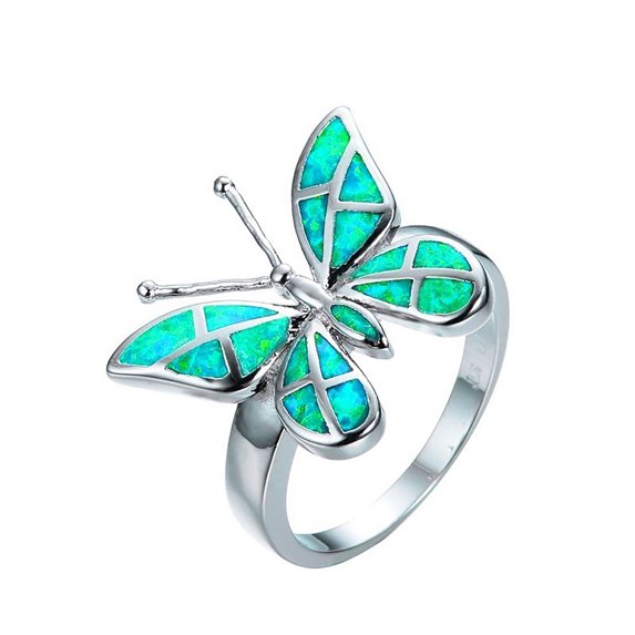 Grandest Birch Decorative Good-Looking Women Ring Gift Elegant Rhinestone Butterflies Ring Jewelry Accessaries Alloy Green